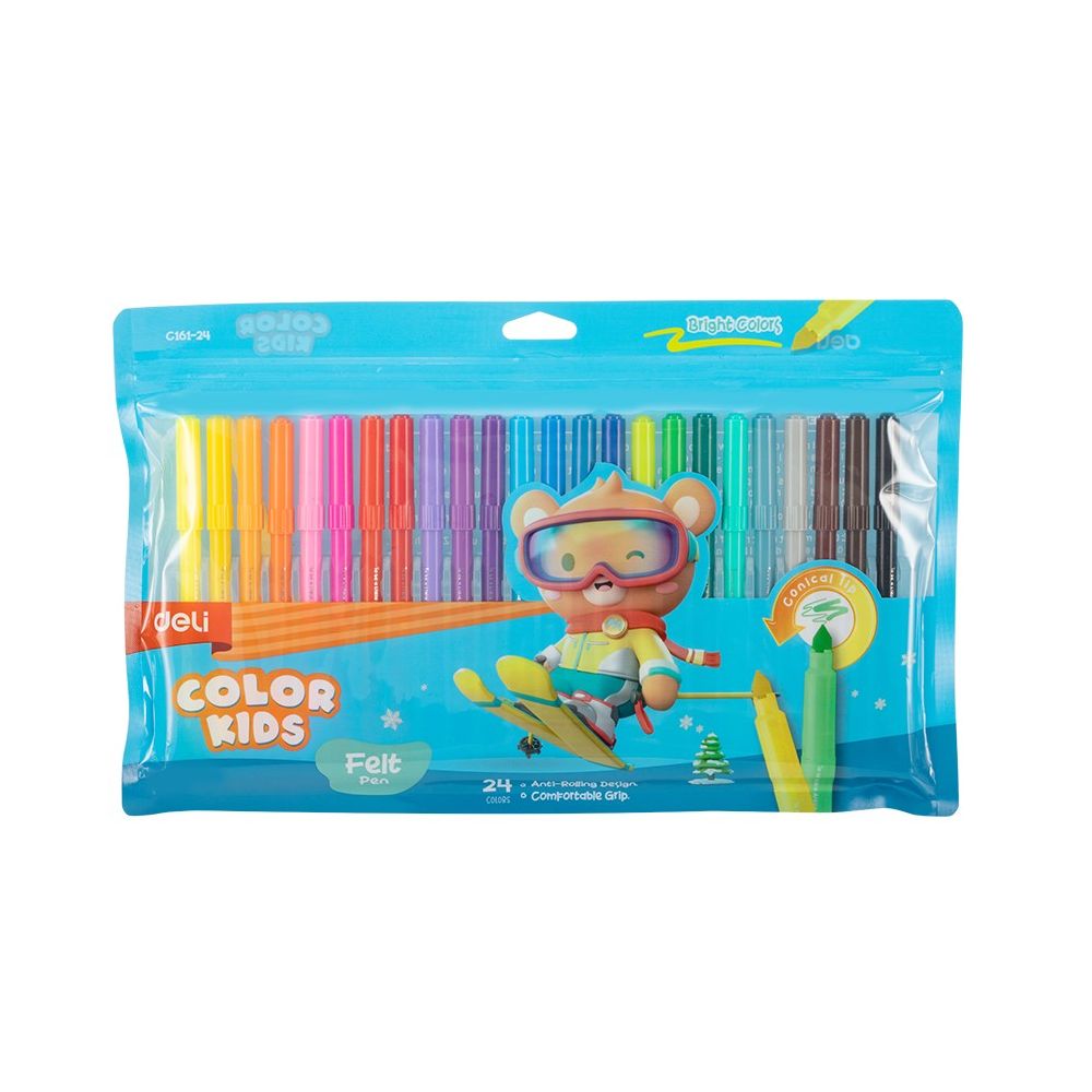 Флумастери Deli Color Kids EC161-24, връх 5 мм, 24 цвята, PVC опаковка