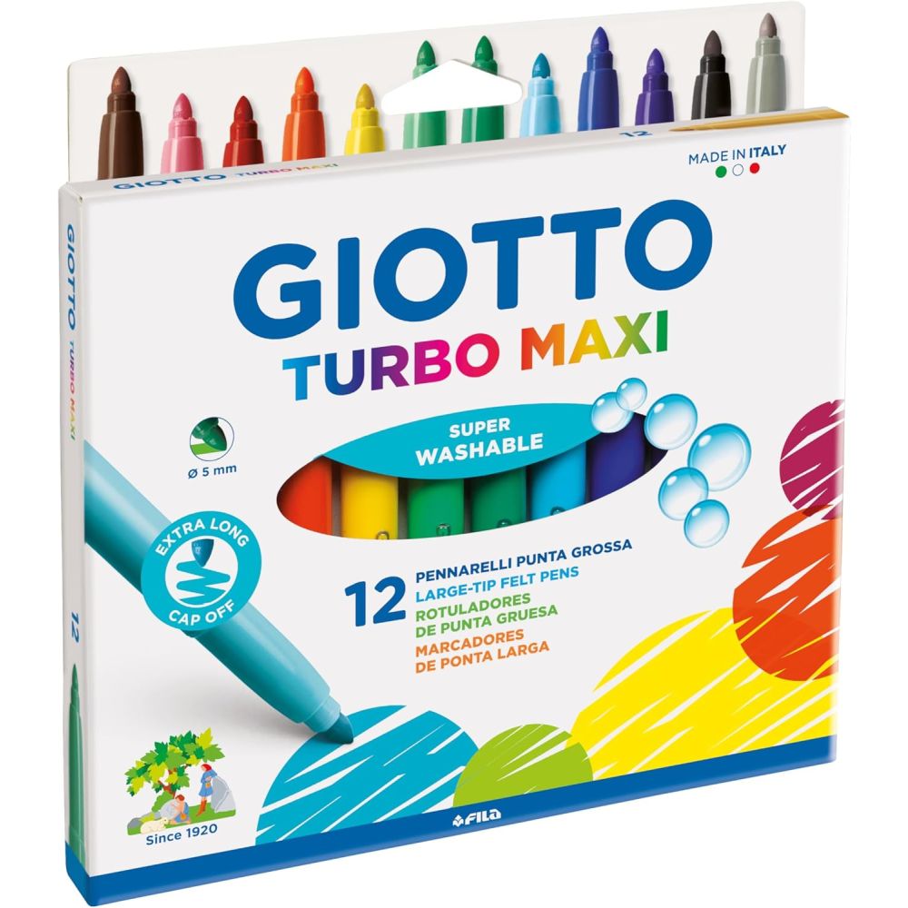 Флумастери GIOTTO Turbo Maxi, връх 5 мм, 12 цвята