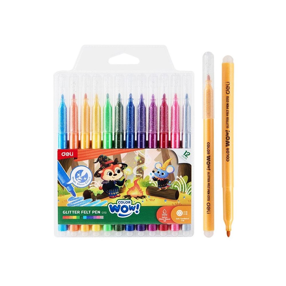 Флумастери с брокат Deli Color wow! EC172, връх 1.2 мм, 12 цвята