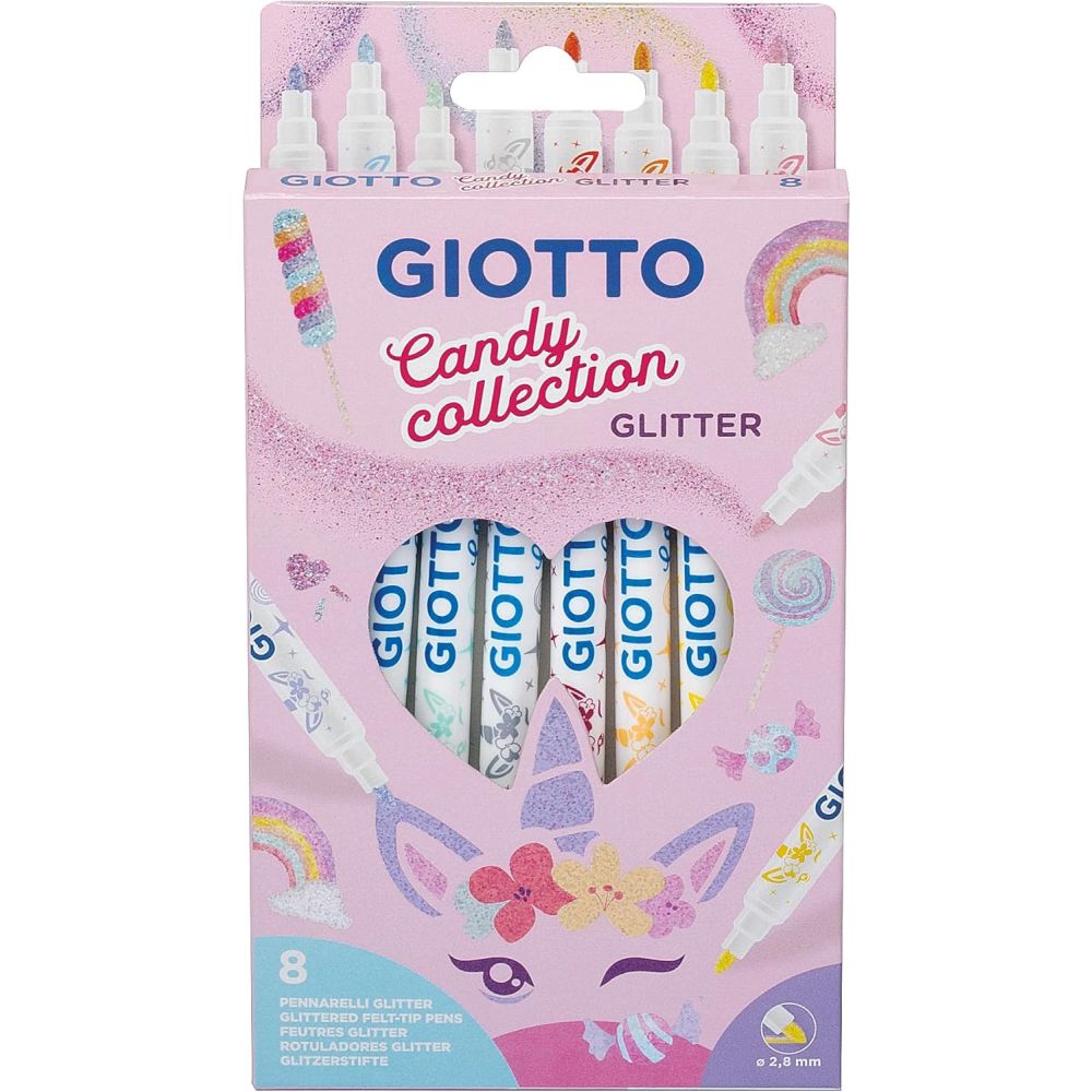 Флумастери с брокат GIOTTO Candy Glitter, връх 2.8 мм, 8 пастелни цвята