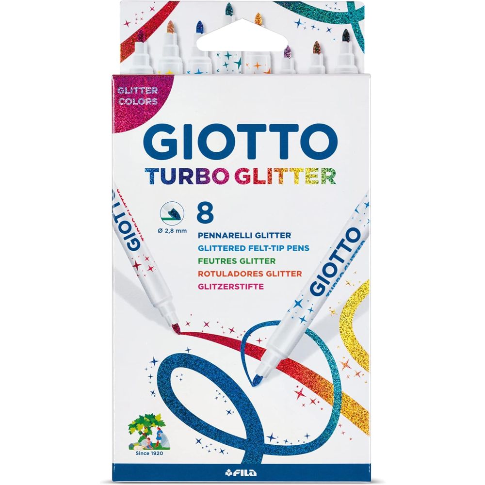 Флумастери с брокат GIOTTO Turbo Glitter, връх 2.8 мм, 8 цвята