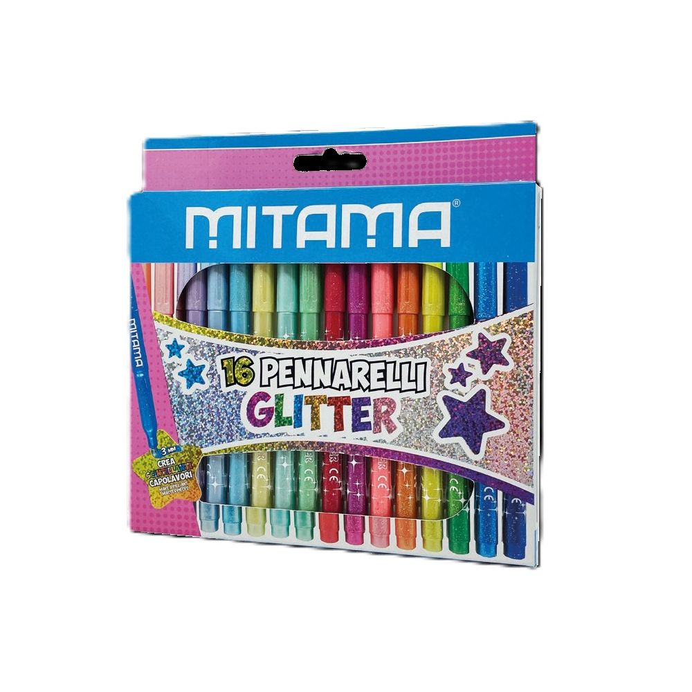 Флумастери с брокат MITAMA Glitter, 8 пастелни и 8 интензивни цвята