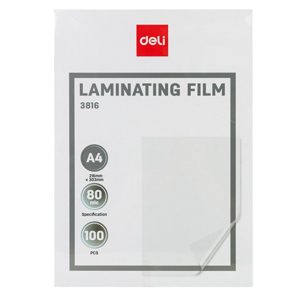 Фолио за ламиниране Deli Core E3816, A4, 216x303 мм, 2x80 mic, кутия 100 л.