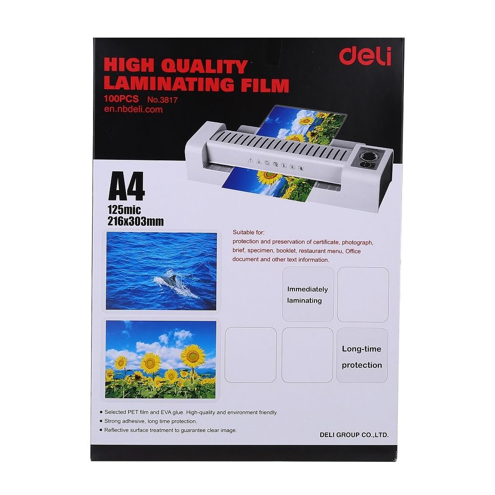 Фолио за ламиниране Deli Core E3817, A4, 216x303 мм, 2x125 mic, кутия 100 л.