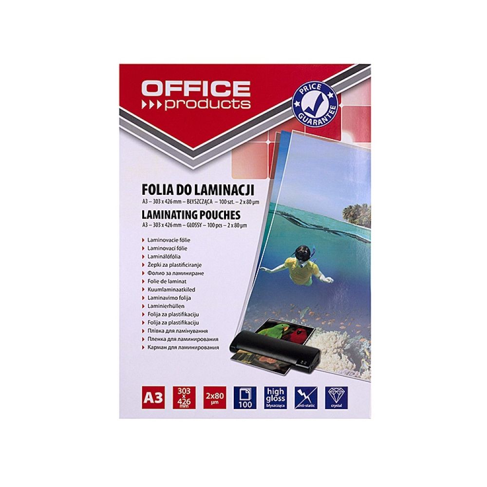 Фолио за ламиниране OFFICE PRODUCTS А3, 303x426 мм, 2х80 mic, кутия 100 л.
