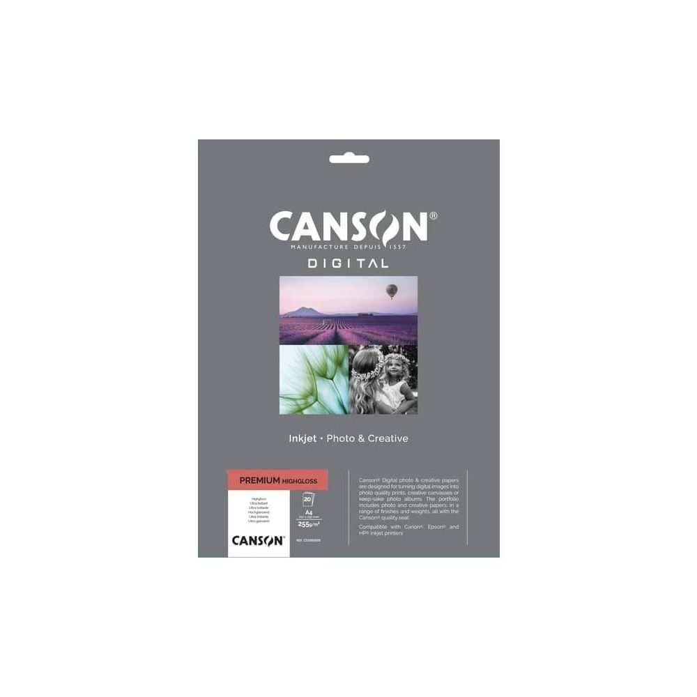 Фотохартия Canson Premium Highgloss, гланц, А4, 255 г, за inkjet, пакет 20 л.