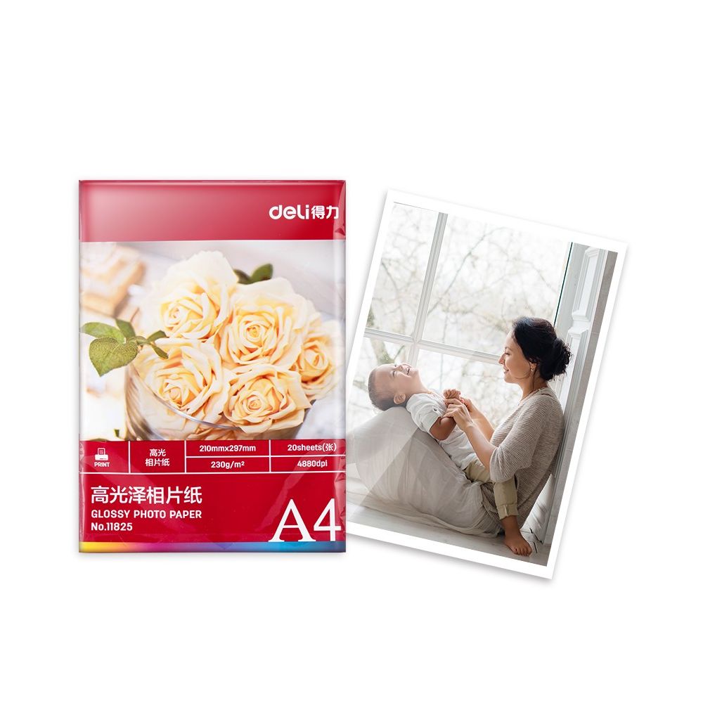 Фотохартия Deli 11825, гланц, А4, 230 г, за inkjet, пакет 20 л.