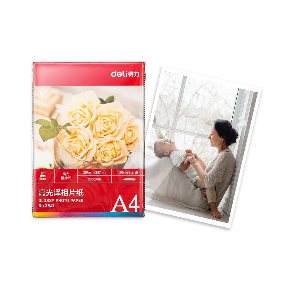 Фотохартия Deli 3541, гланц, А4, 200 г, за inkjet, пакет 20 л.