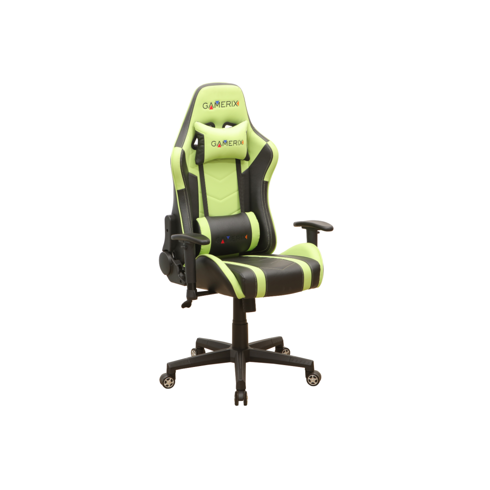 Геймърски стол Escape Gamerix, еко кожа, черна база, рег. подлакътници, черен/зелен