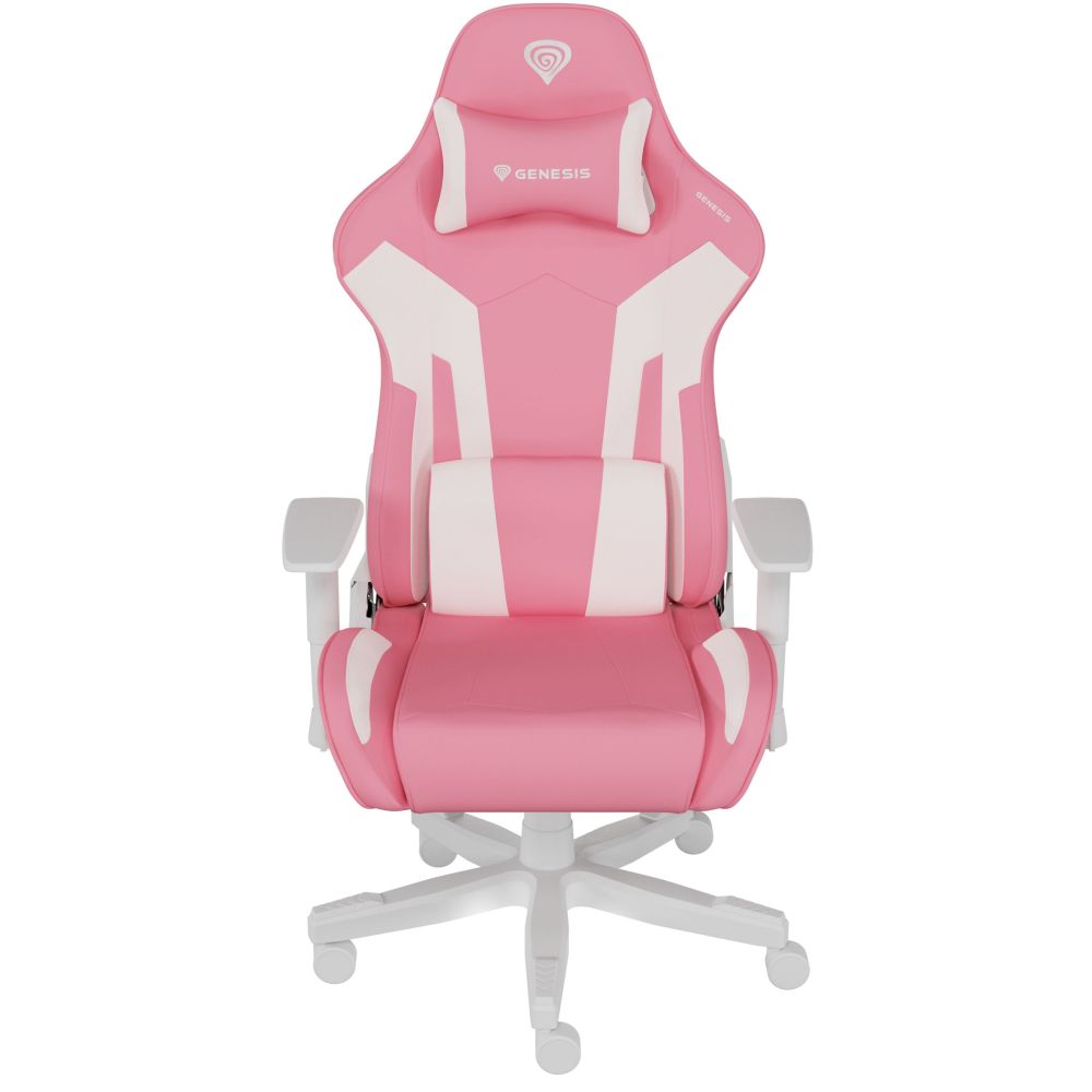 Геймърски стол Genesis Nitro 710 еко кожа, PP база, регулируеми подлакътници, бял/розов