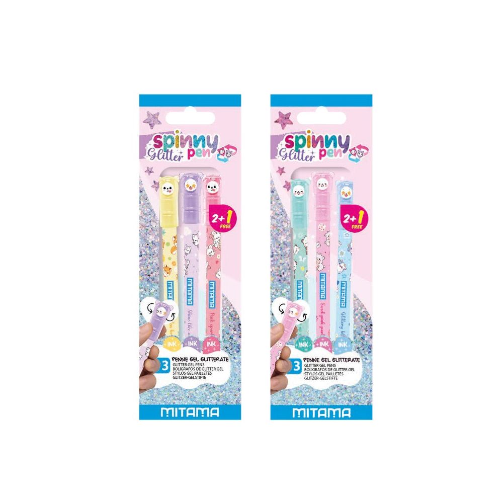 Глитерни химикалки MITAMA Spinny Pen, 0.7 мм, 3 цвята, опаковка 3 бр.