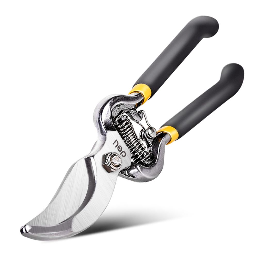 Градинска ножица Deli TOOLS EDL2778, 8"/200 мм, стоманено острие, ергономична дръжка, жълточерни