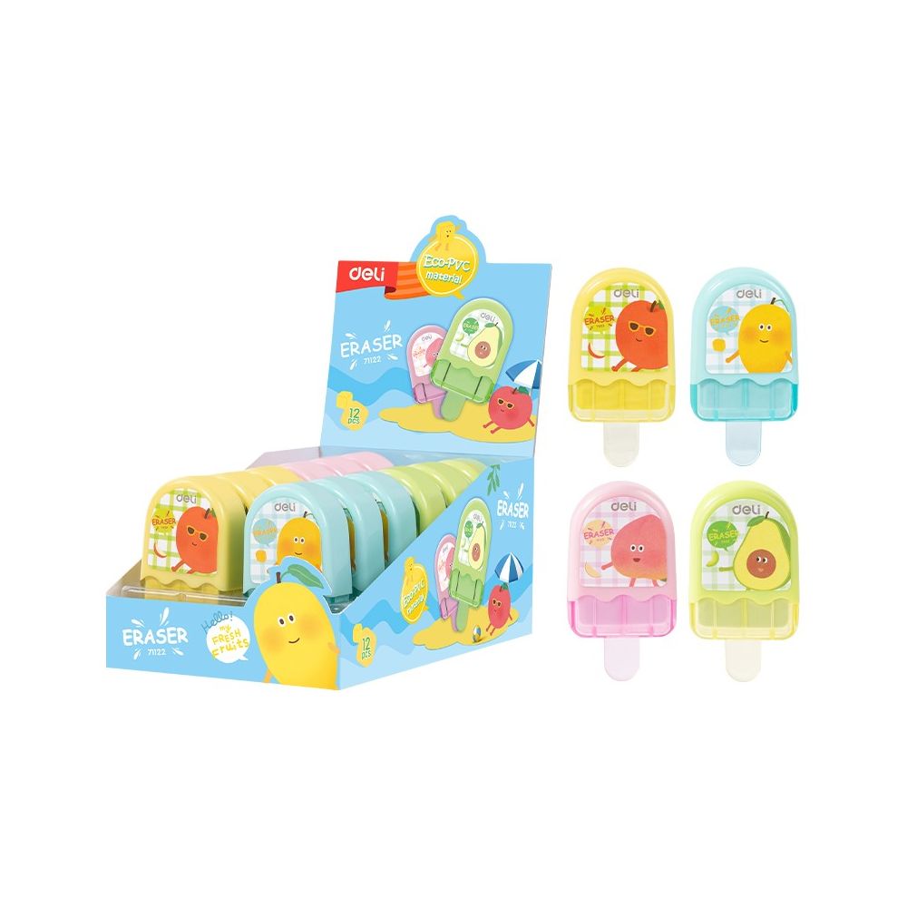 Гума за молив Deli E71122, в кутийка, 60х30х15 мм, цветна