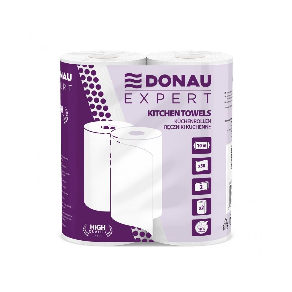 Хартиена кухненска ролка DONAU EXPERT, 2 пласта, бяла, опаковка 2 ролки x 50 л