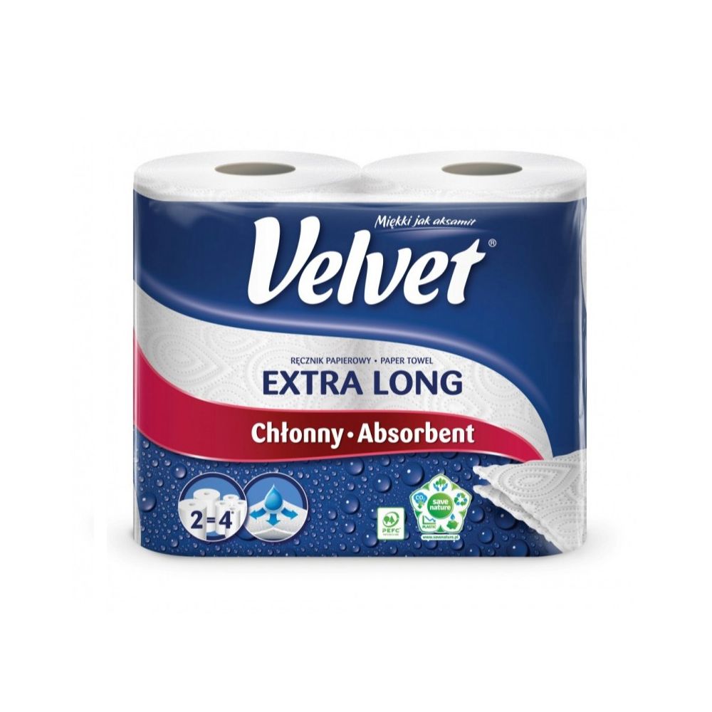 Хартиена кухненска ролка Velvet Extra Long, 2 пласта, 90 листа, 2 бр.