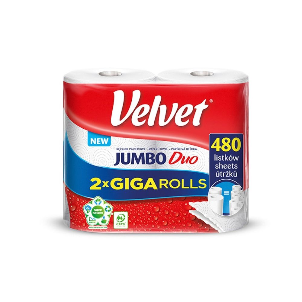 Хартиена кухненска ролка Velvet Jumbo DUO, 2 пласта, бяла, опаковка 2 Jumbo ролки х 240 къса