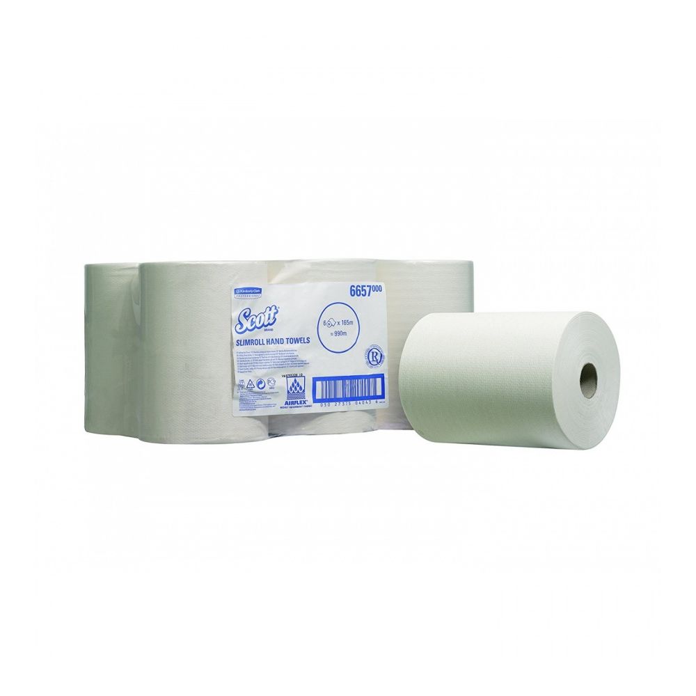 Хартиени кърпи за ръце на ролка Kimberly-Clark Scott® Slimroll, 1 пласт, бяла, 165 м