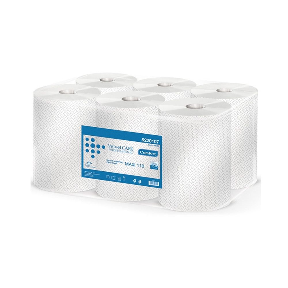 Хартиени кърпи за ръце Velvet Professional Maxi, ролка, 2 пласта, бели, опаковка 6 ролки х 110 м