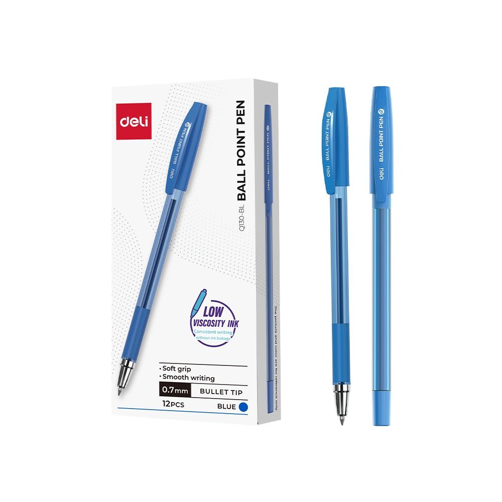 Химикалка Deli EQ130-BL, с грип, 0.7 мм, синя