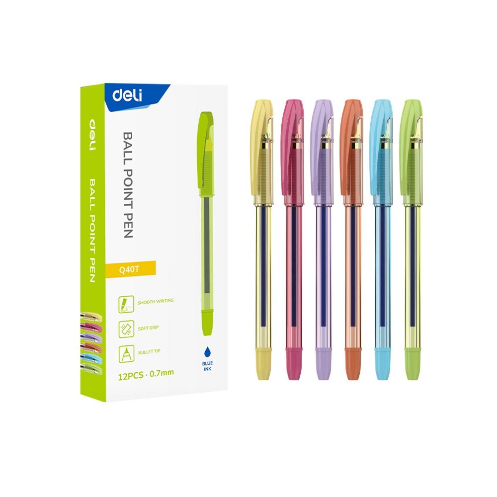 Химикалка Deli EQ40T, с грип, 0.7 мм, синя