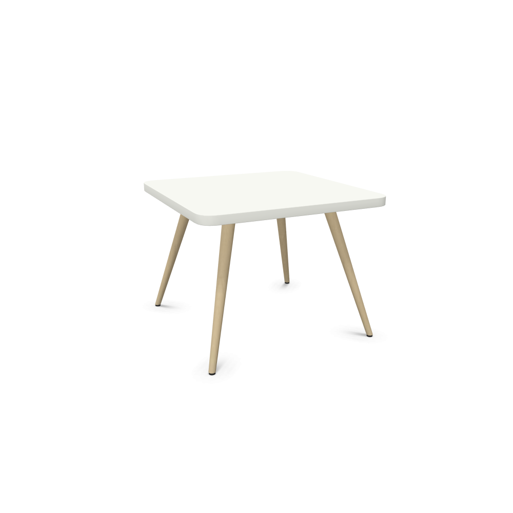 Холна маса Hello!, база A-форма, крака натурален бук, плот 550х550х420 мм, ПДЧ, бял