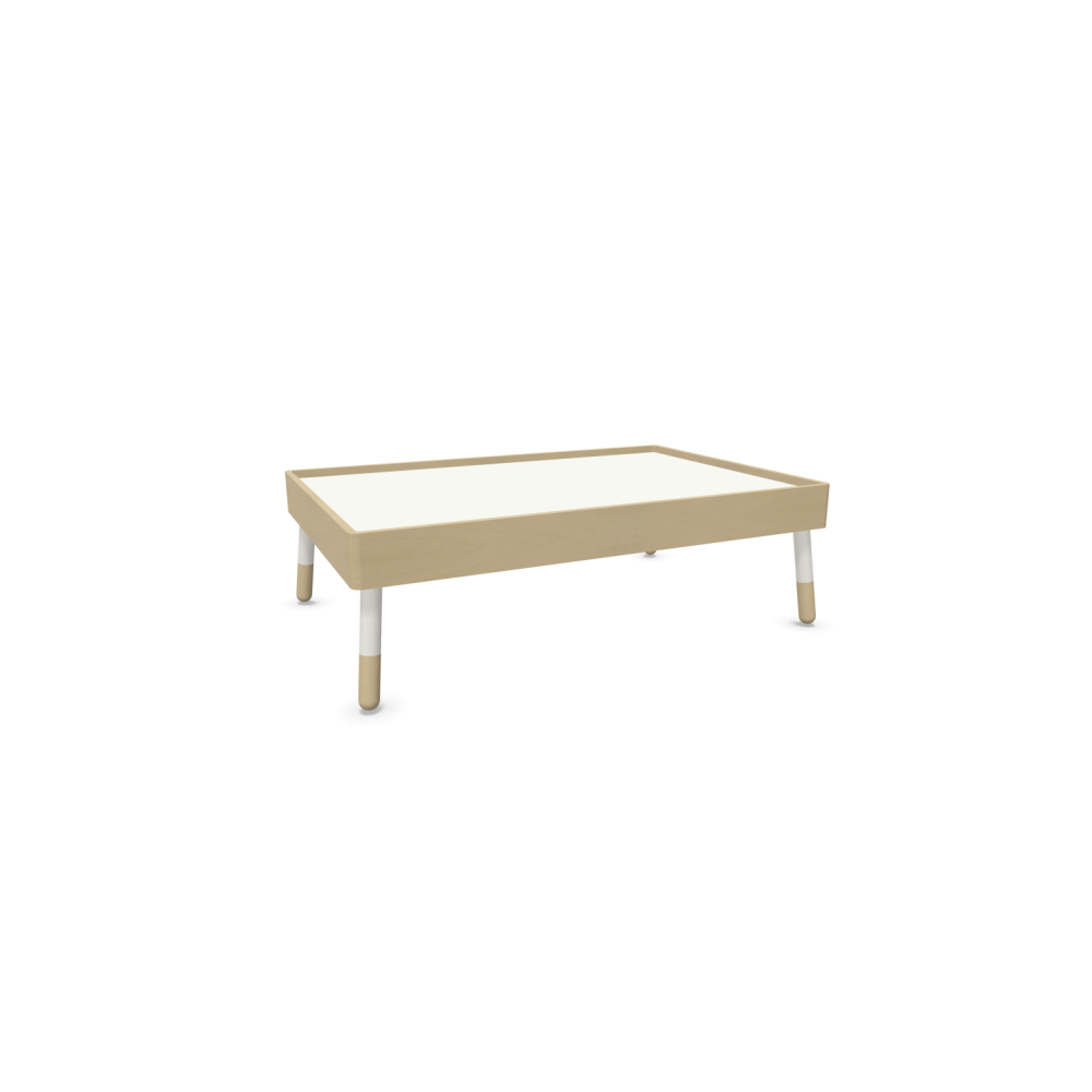 Холна маса Tepee B, база А-форма, бук и стомана, плот 1125х750х350 мм, ПДЧ 18 мм, бял с дъбов кант