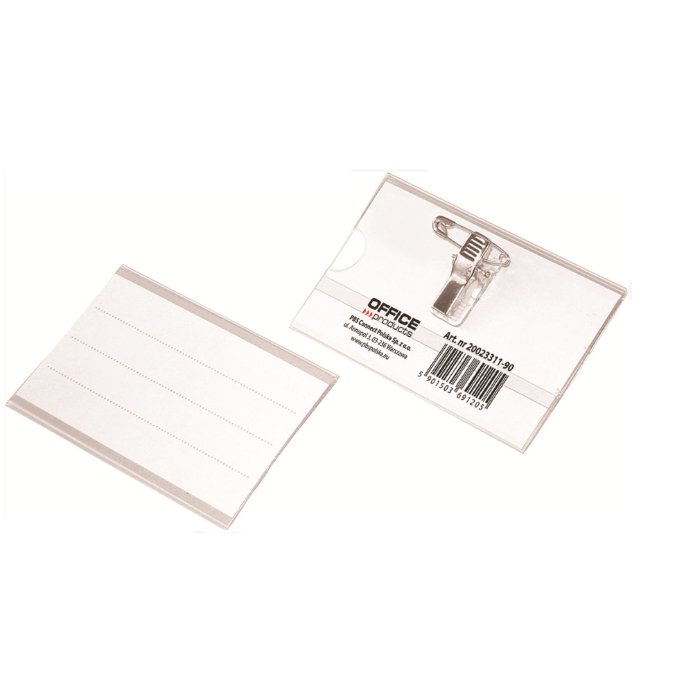 Хоризонтален бадж OFFICE PRODUCTS, 57x90 мм, с игла и клип