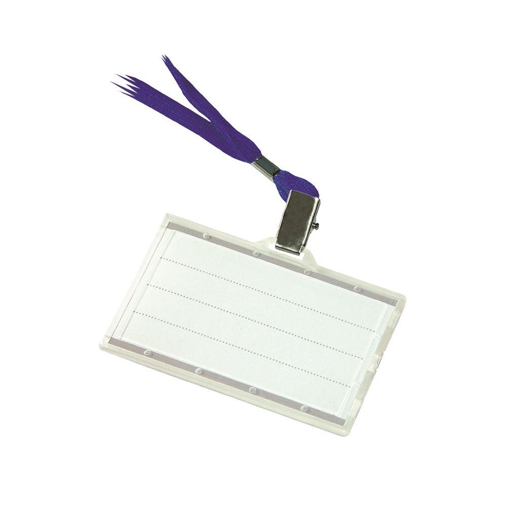 Хоризонтален бадж-панел DONAU, PP, 87х54мм, синя лента с метален клипс