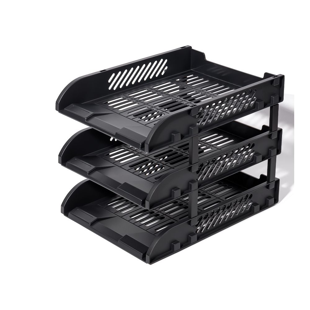 Хоризонтални поставки Deli 9217ES, PP+ GPPS, комплект 3 бр., черни