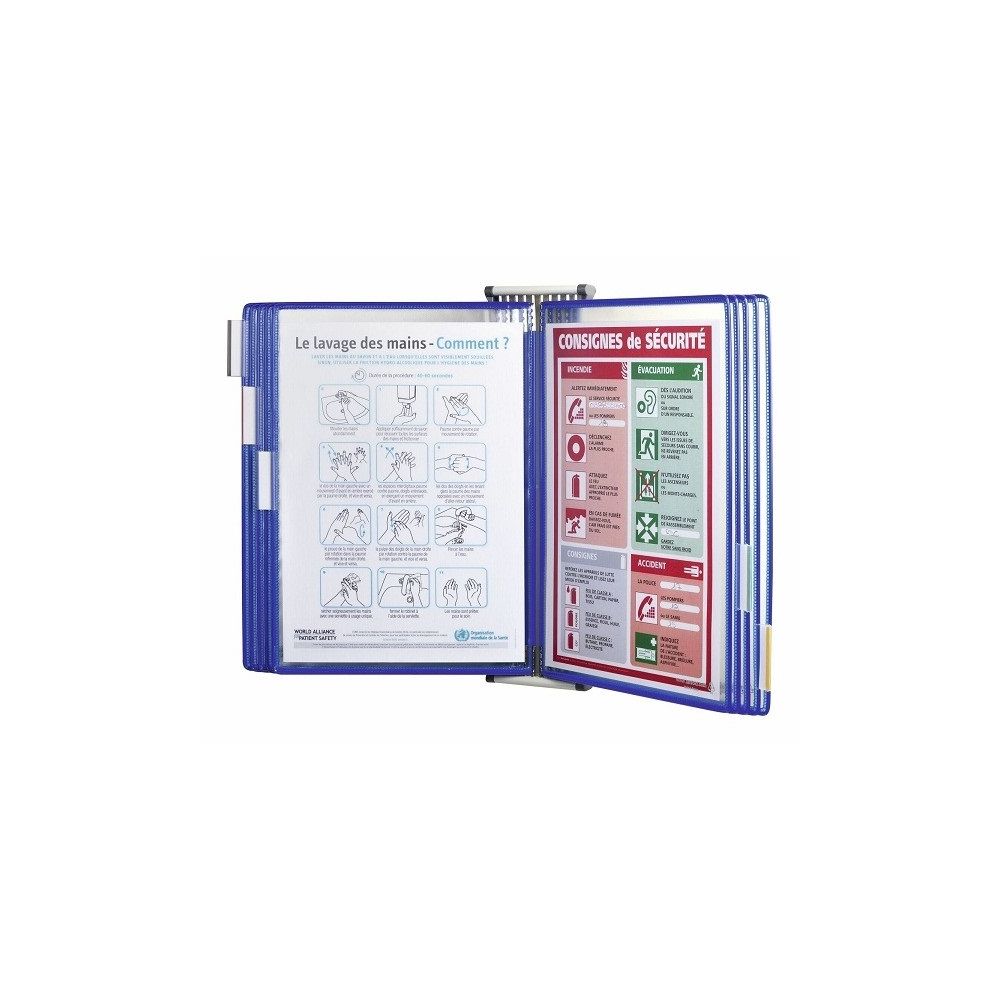 Информационна система за стена Djois, метална, А4, включва 10 PVC джоба със синя рамка