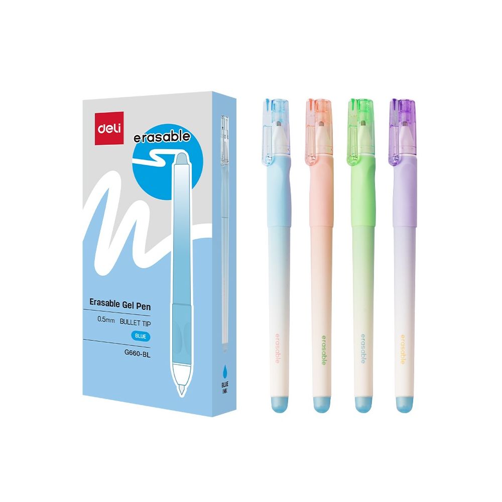 Изтриваема химикалка Deli erasable EG660-BL, с грип, 0.5 мм, синя