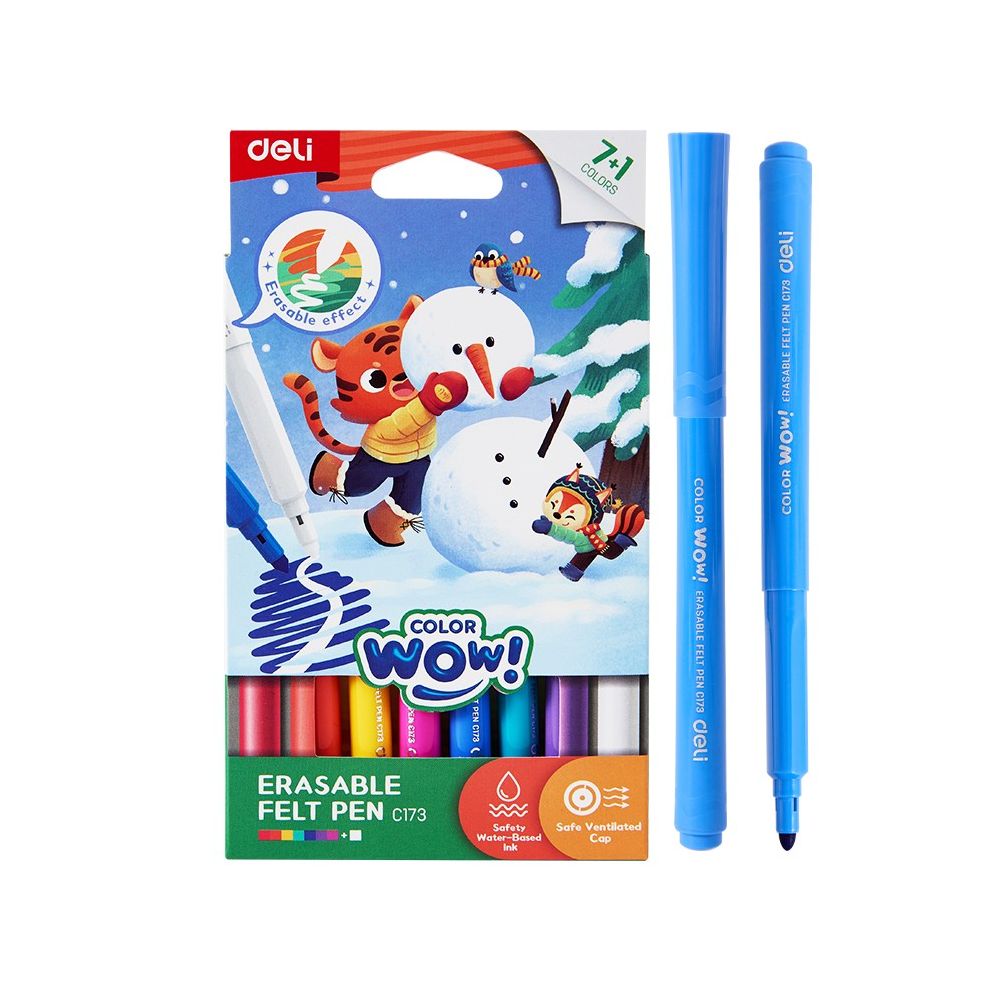 Изтриваеми флумастери Deli Color wow! EC173, връх 2.8 мм, 7+1 цвята