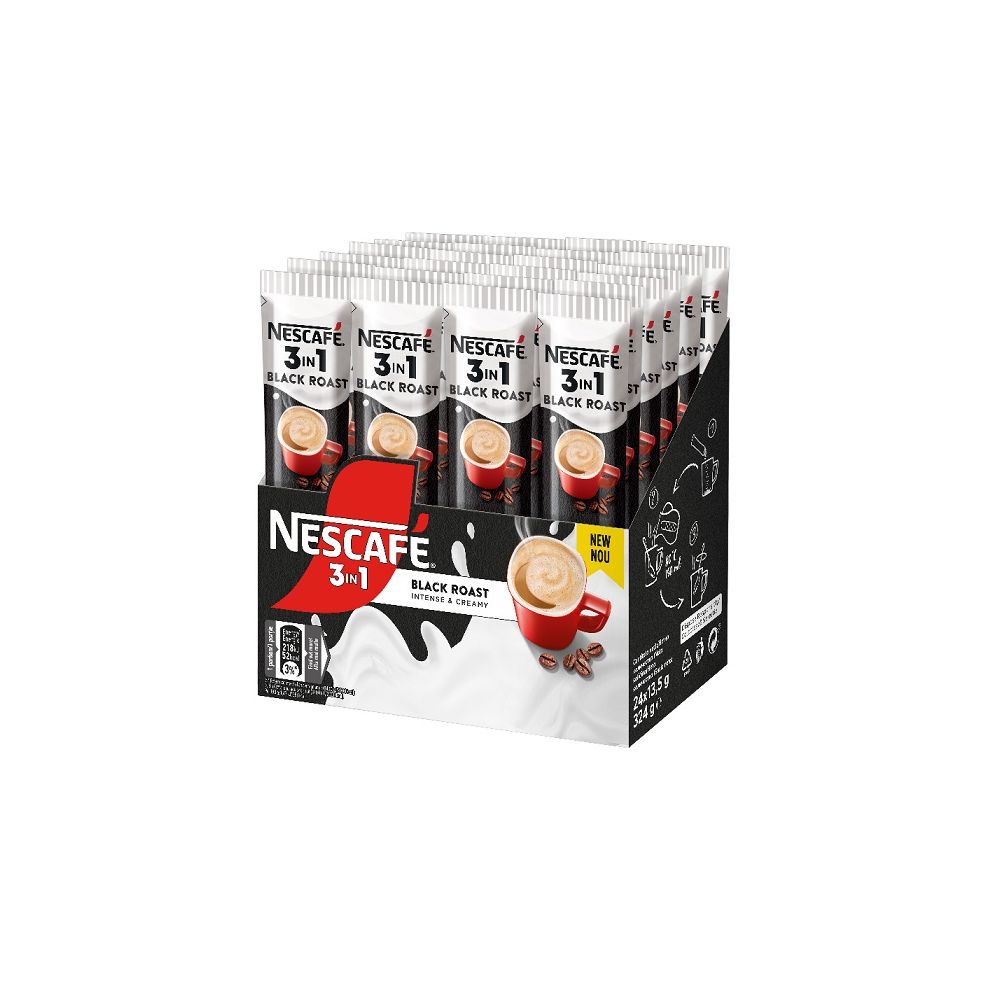 Кафе Nescafe 3 in 1 Black Roast, разтворимо, кутия 24 бр. x 13.5 г Кафе Nescafe 3 in 1 Black Roast, разтворимо, кутия 24 бр. x 13.5 г