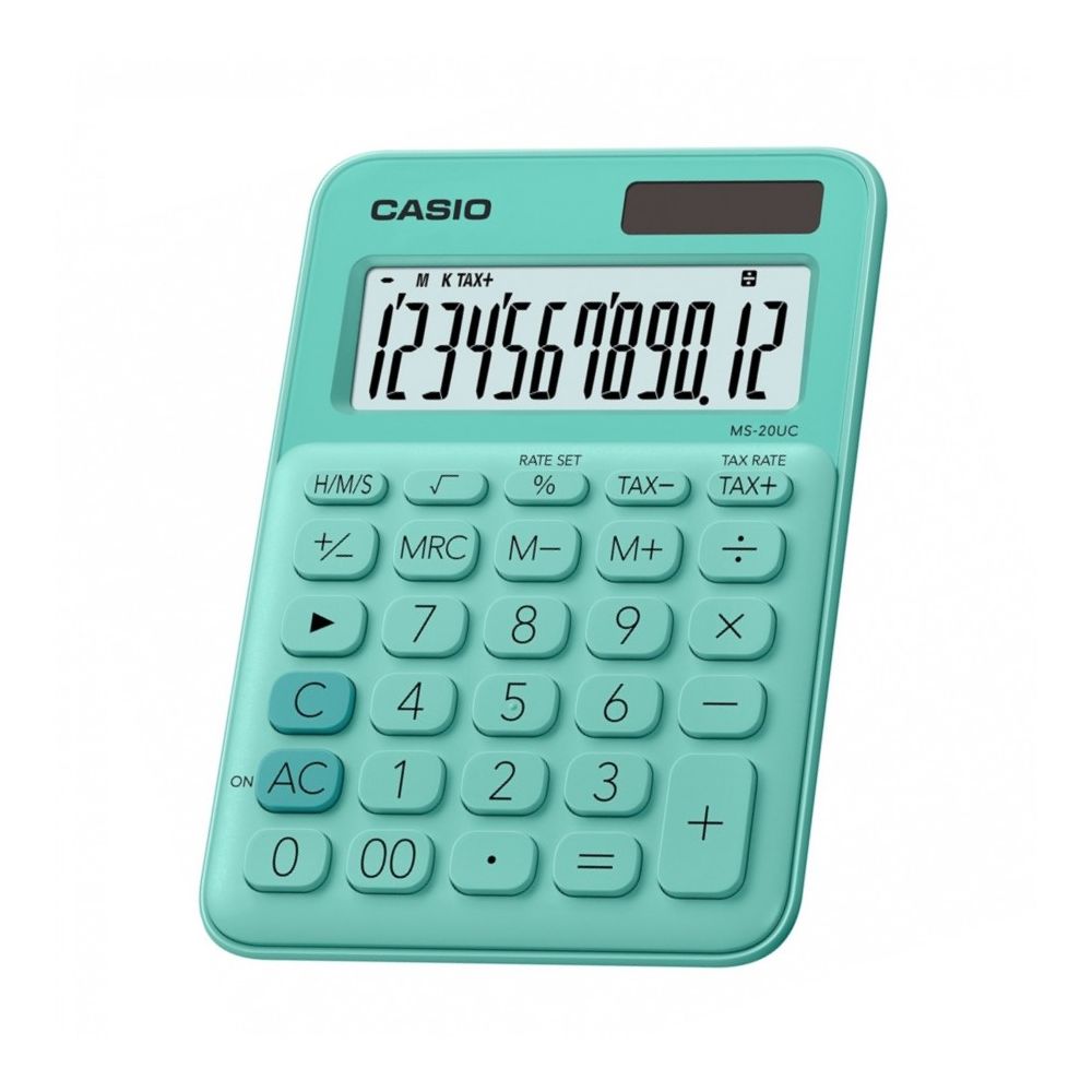 Калкулатор CASIO COLORFUL MS-20UC- GN, настолен, 12 dgt, 149.5x105x23 мм, зелен