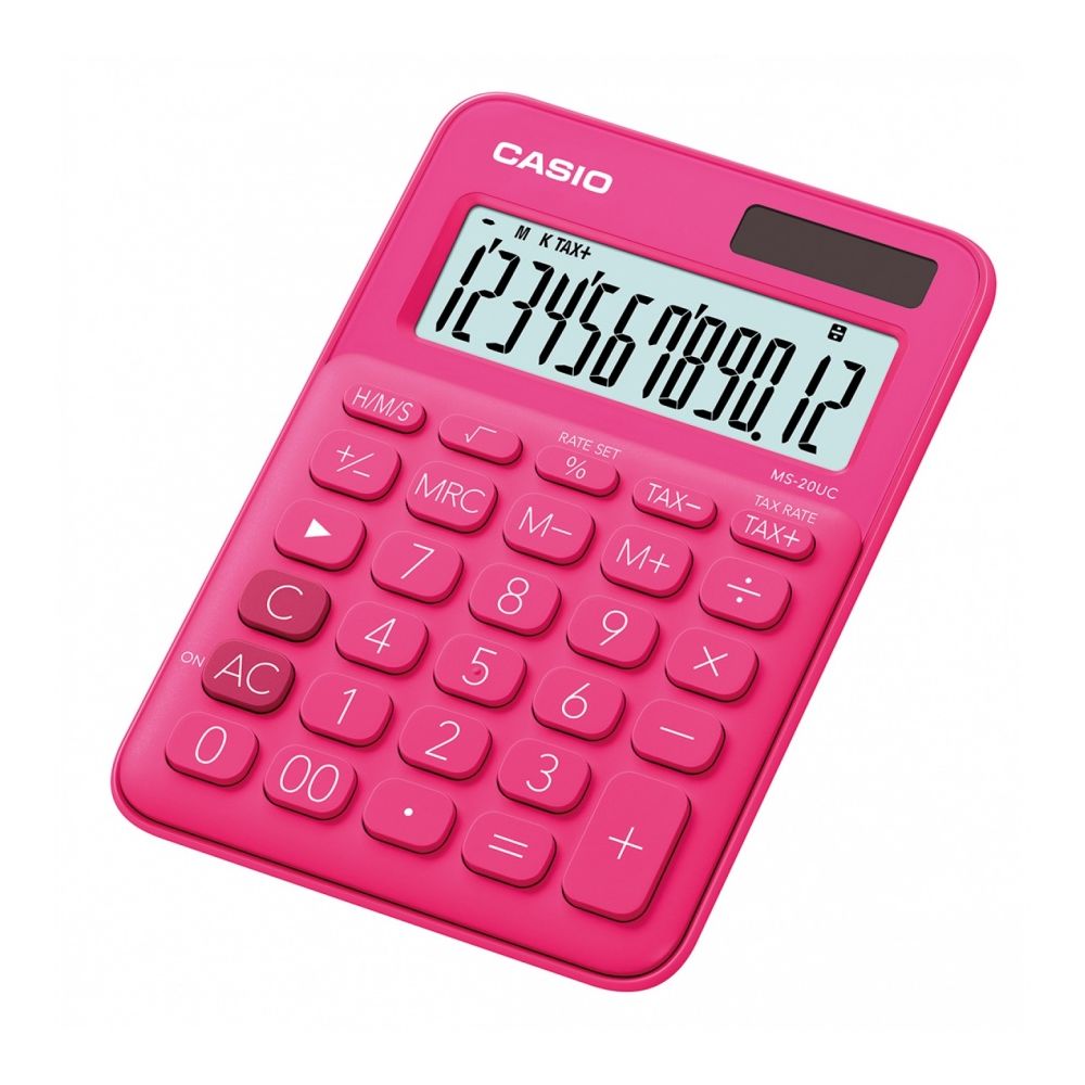 Калкулатор CASIO COLORFUL MS-20UC- RD, настолен, 12 dgt, 149.5x105x23 мм, цикламен