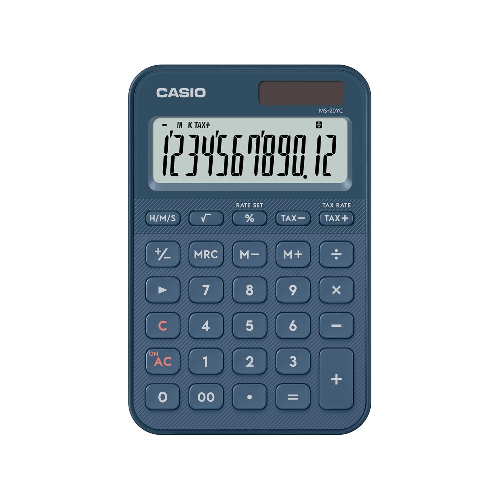 Калкулатор CASIO COLORFUL MS-20YC-NY, настолен, 12 dgt, 154.5x101x18 мм, тъмно син