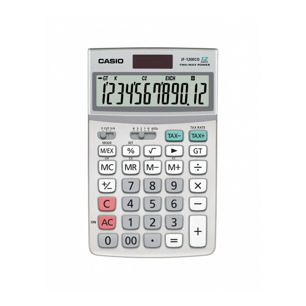 Калкулатор CASIO JF-120ECO, настолен, 12 dgt, метален панел, регулируем, 173x107x26.3 мм, бял