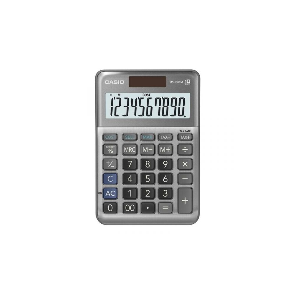 Калкулатор CASIO MS-100FM, настолен, 10 dgt, 148.5x101x27.6 мм, метален панел, сив