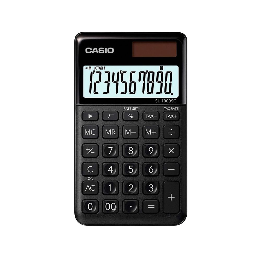 Калкулатор CASIO SL-1000SC-BK, джобен, 10 dgt, метален панел, 120х71х8.7 мм, черен