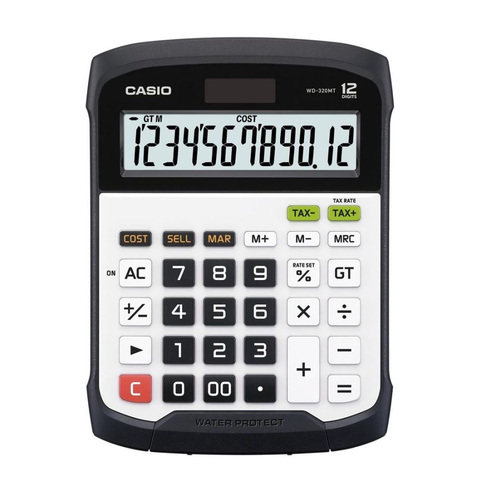 Калкулатор CASIO WD-320MT, настолен, водоустойчив, 12 dgt, 195х145х36 мм, гумен панел, бял