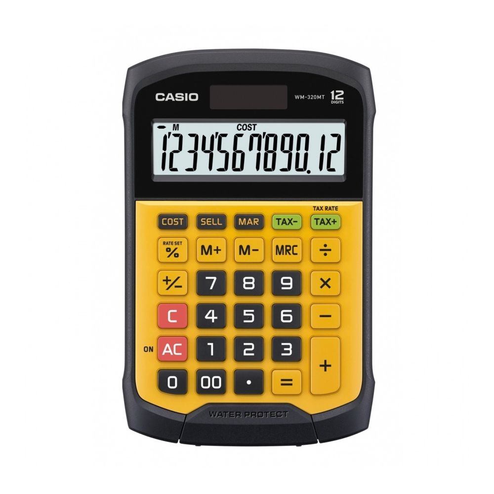 Калкулатор CASIO WM-320MT, настолен, водоустойчив, 12 dgt, 169х109х33.4 мм, гумен панел, жълт