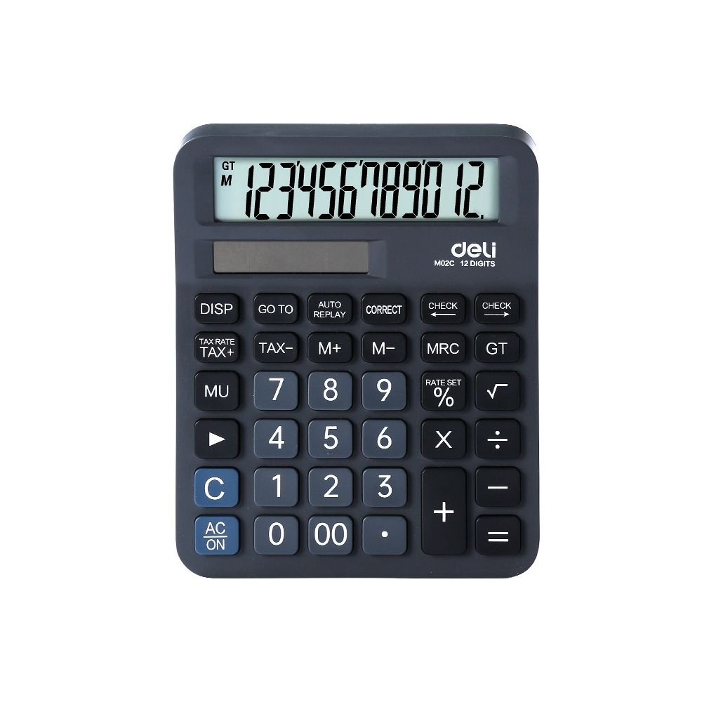 Калкулатор Deli Aideas EM02C, настолен, 12 dgt, TAX, 148х126.5х28.6 мм, тъмносив
