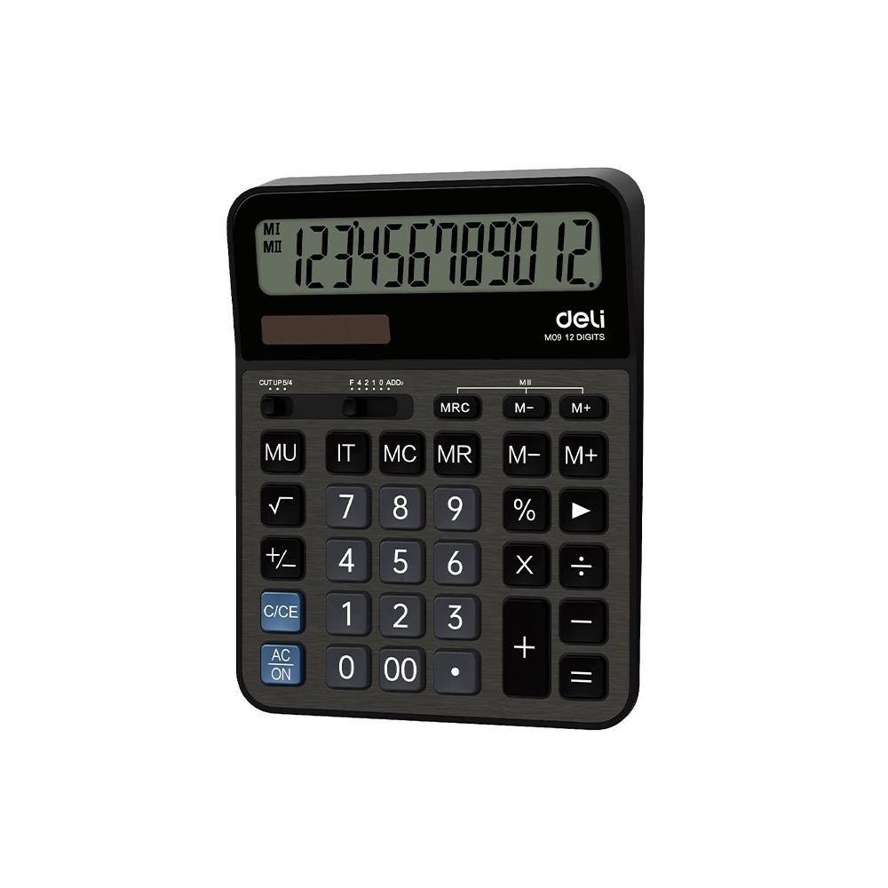 Калкулатор Deli Aideas EM09, настолен, 12 dgt, метален панел, 206х160х34 мм, тъмносив