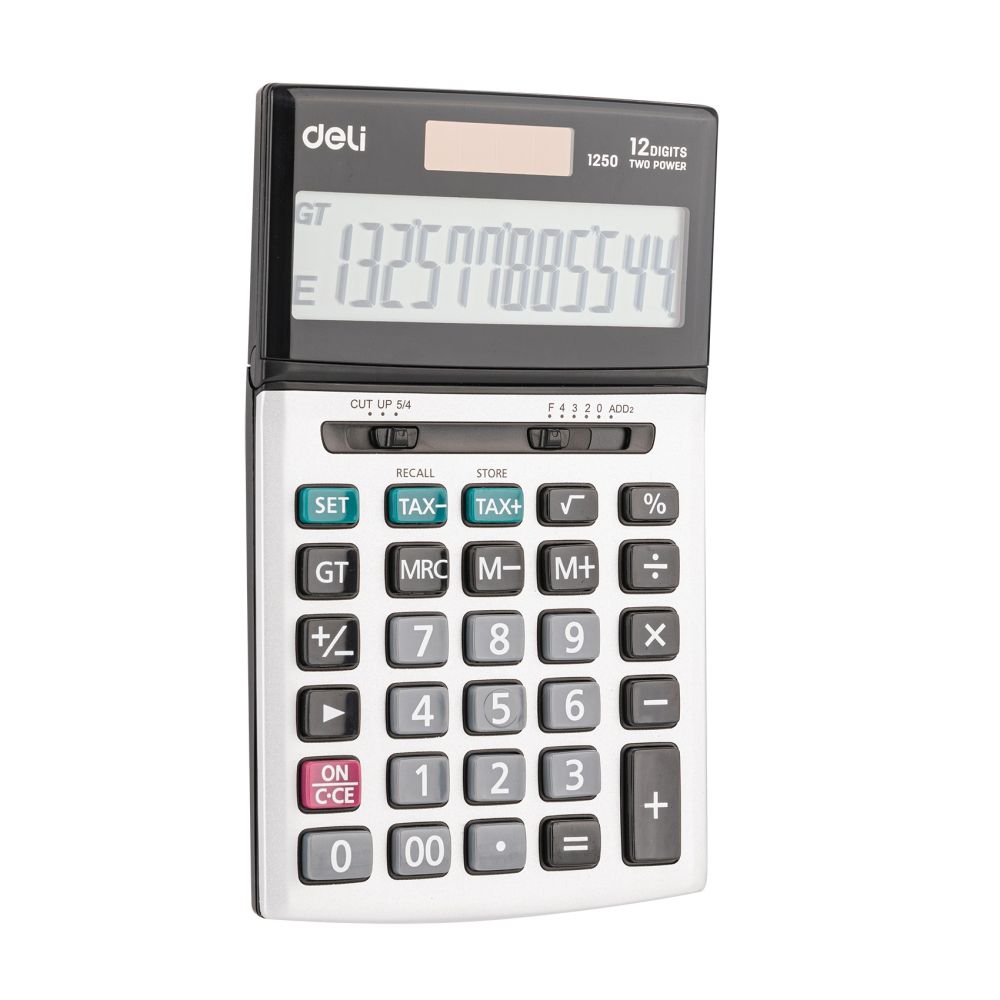 Калкулатор Deli Core E1250, настолен, 12 dgt, метален панел, 180х107х28 мм, сив