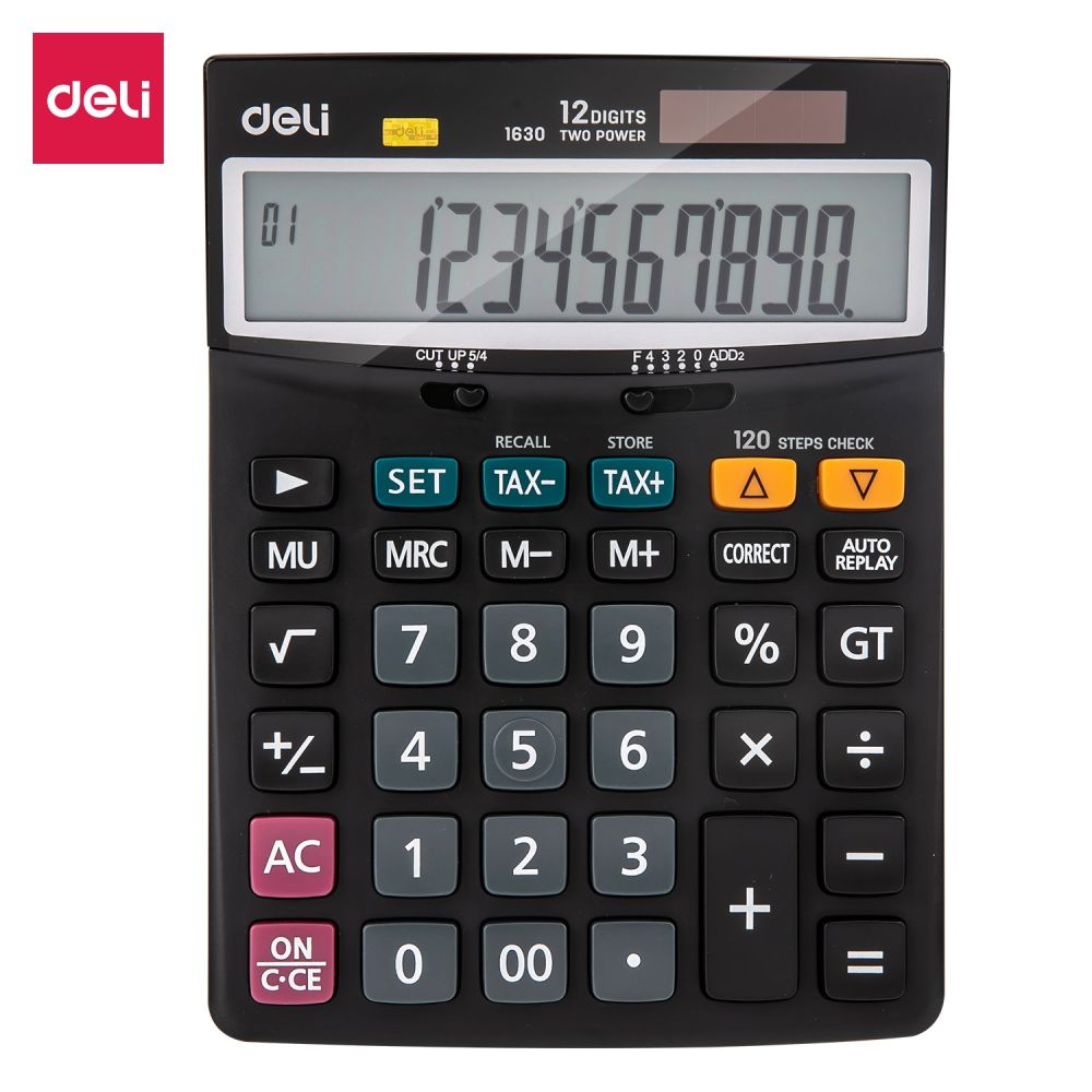 Калкулатор Deli Core E1630, настолен,12 dgt, 198х146х40 мм, черен