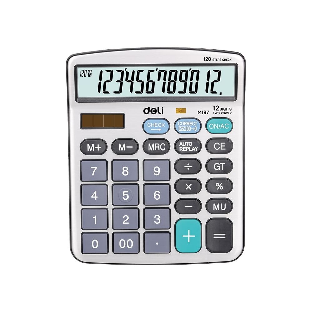 Калкулатор Deli Core EM19710, настолен, 12 dgt, метален панел, 180.7х144.2х39.7 мм, сив