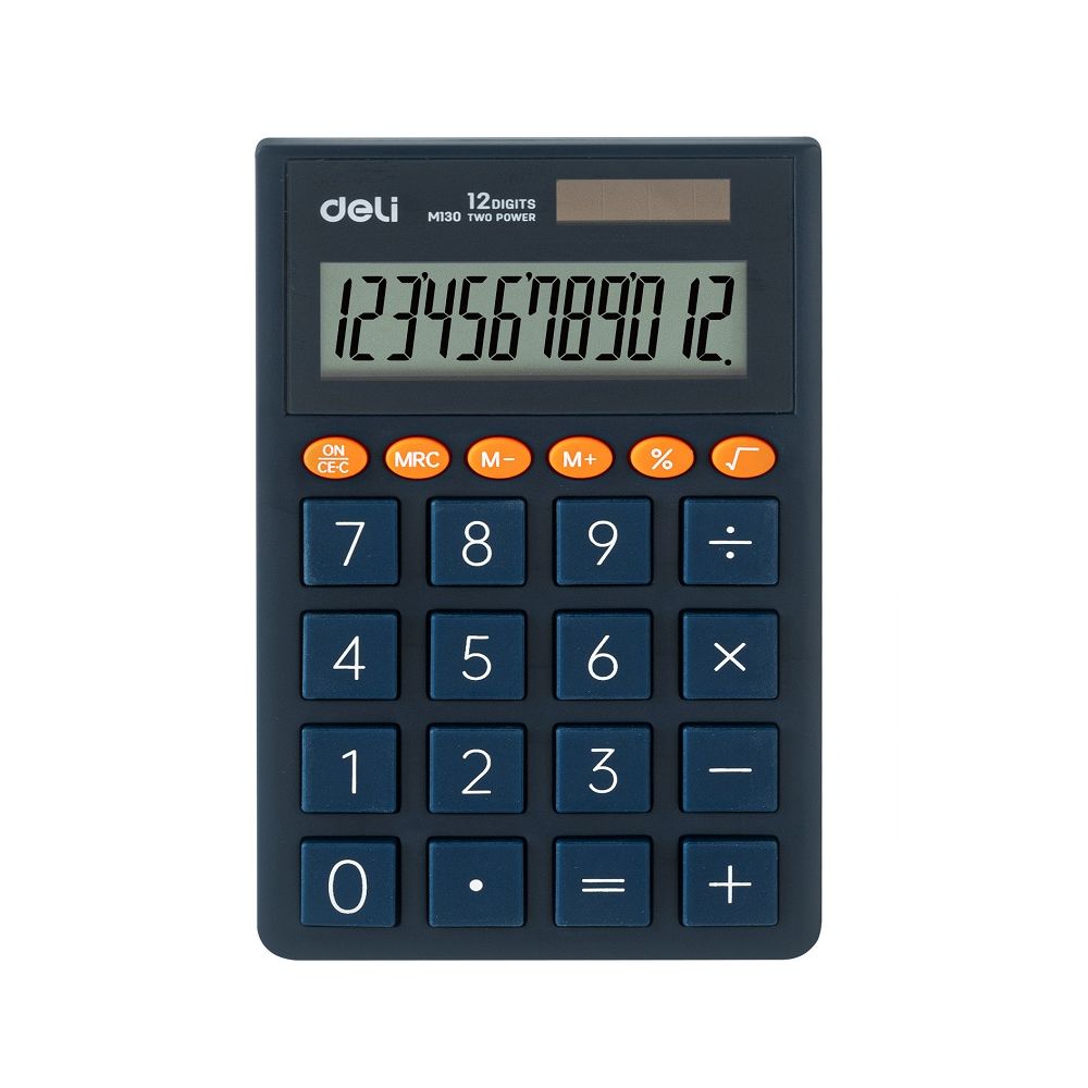 Калкулатор Deli EM130, джобен, 12 dgt, 70.2x8.5x112.2 мм, тъмносин