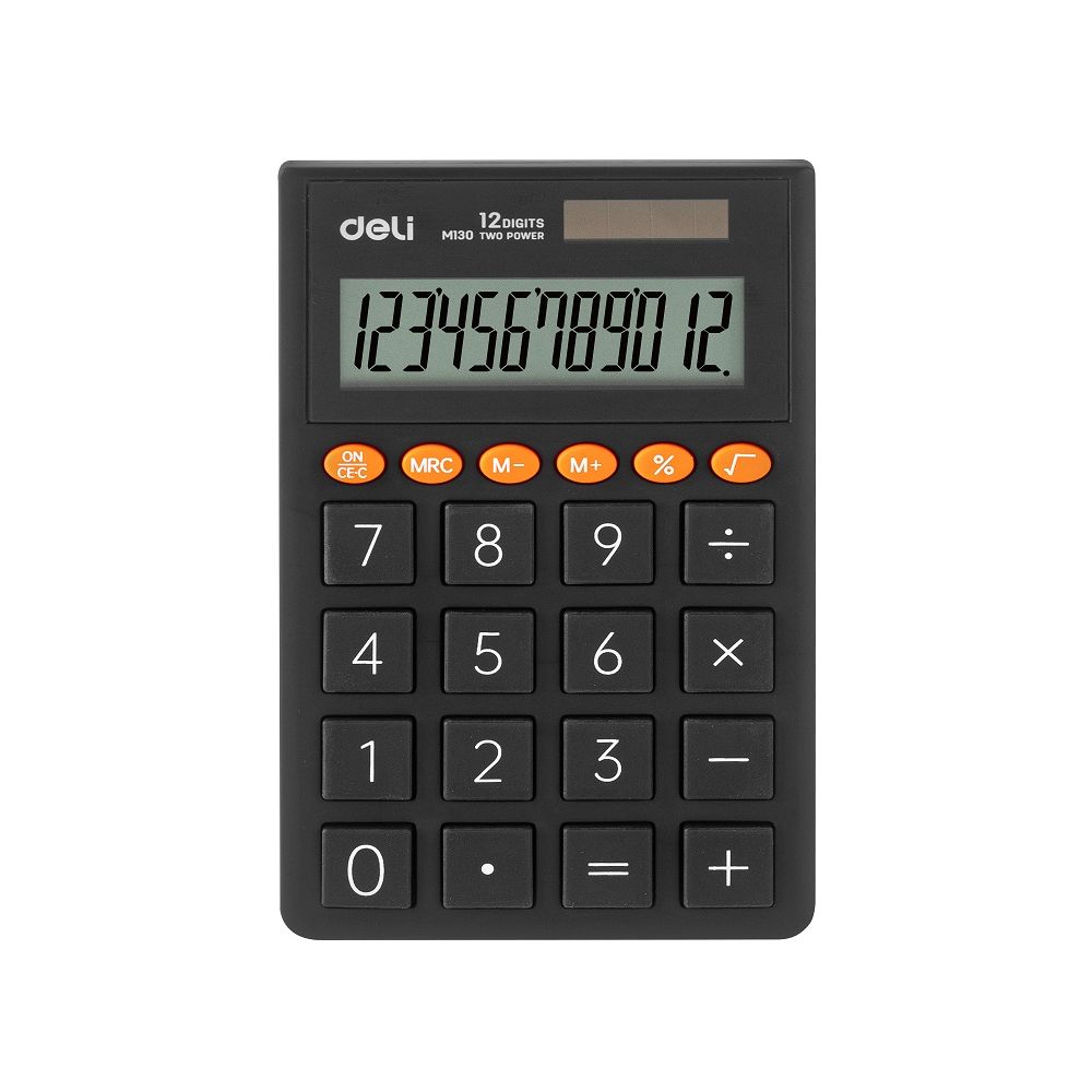 Калкулатор Deli EM130, джобен, 12 dgt, 70.2x8.5x112.2 мм, тъмносив