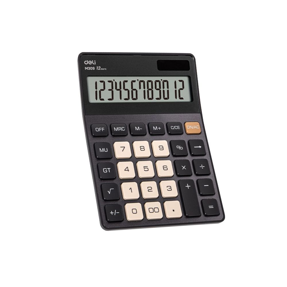 Калкулатор Deli EM309, настолен, 12 dgt, метален панел, 176.9х124.9х34 мм, черен