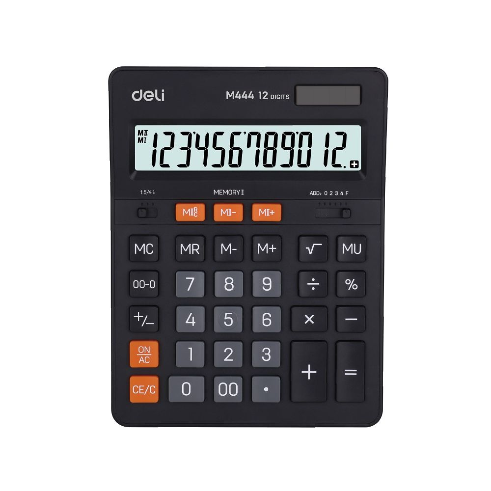 Калкулатор Deli Exceed EM444, настолен, 12 dgt, двойна памет, 204.1х155.3х35.3 мм, черен